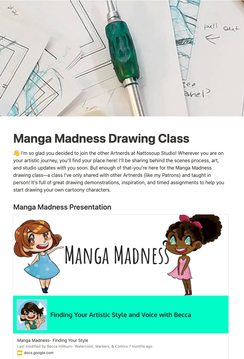 An image of the Manga Madness class online.