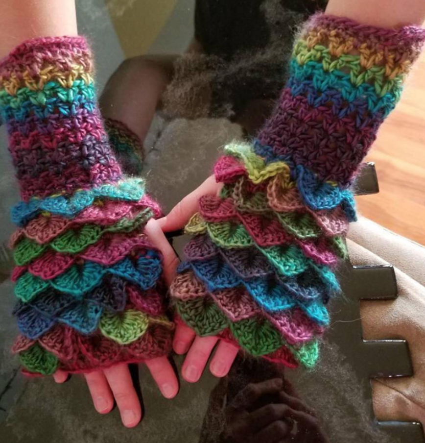 Photo of multicolor frilly fingerless gloves