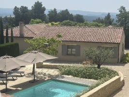 aerial view of country home with swimming pool