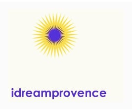 yellow sun with purple centre on white background with text IDreamProvence