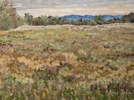 impressionist type painting of a field with hills in the background