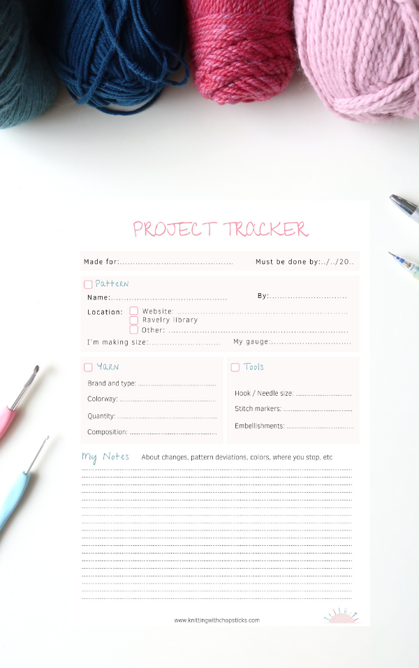 FREE Printable Project Tracker for Knitting and Crochet