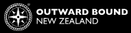 Logo for Outward Bound New Zealand featuring a white compass symbol on the left and bold white text reading ‘OUTWARD BOUND’ with smaller text ‘NEW ZEALAND’ below, set against a black background