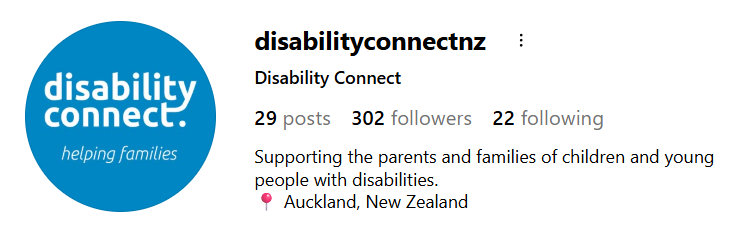 Screenshot of the Instagram profile for Disability Connect (@disabilityconnectnz)