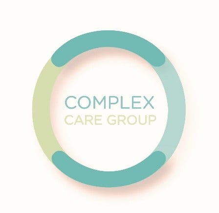 Logo for Complex Care Group featuring a circular design with four segments in shades of green and teal. The text ‘COMPLEX’ appears in teal, and ‘CARE GROUP’ in light green at the center