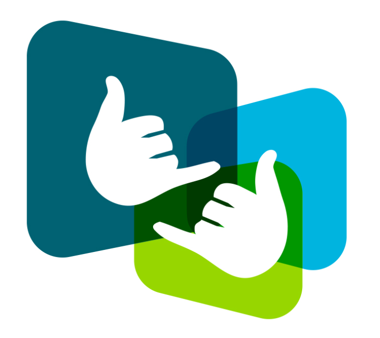 New Zealand Relay Services logo featuring rounded shapes in teal, blue and green with white hands.