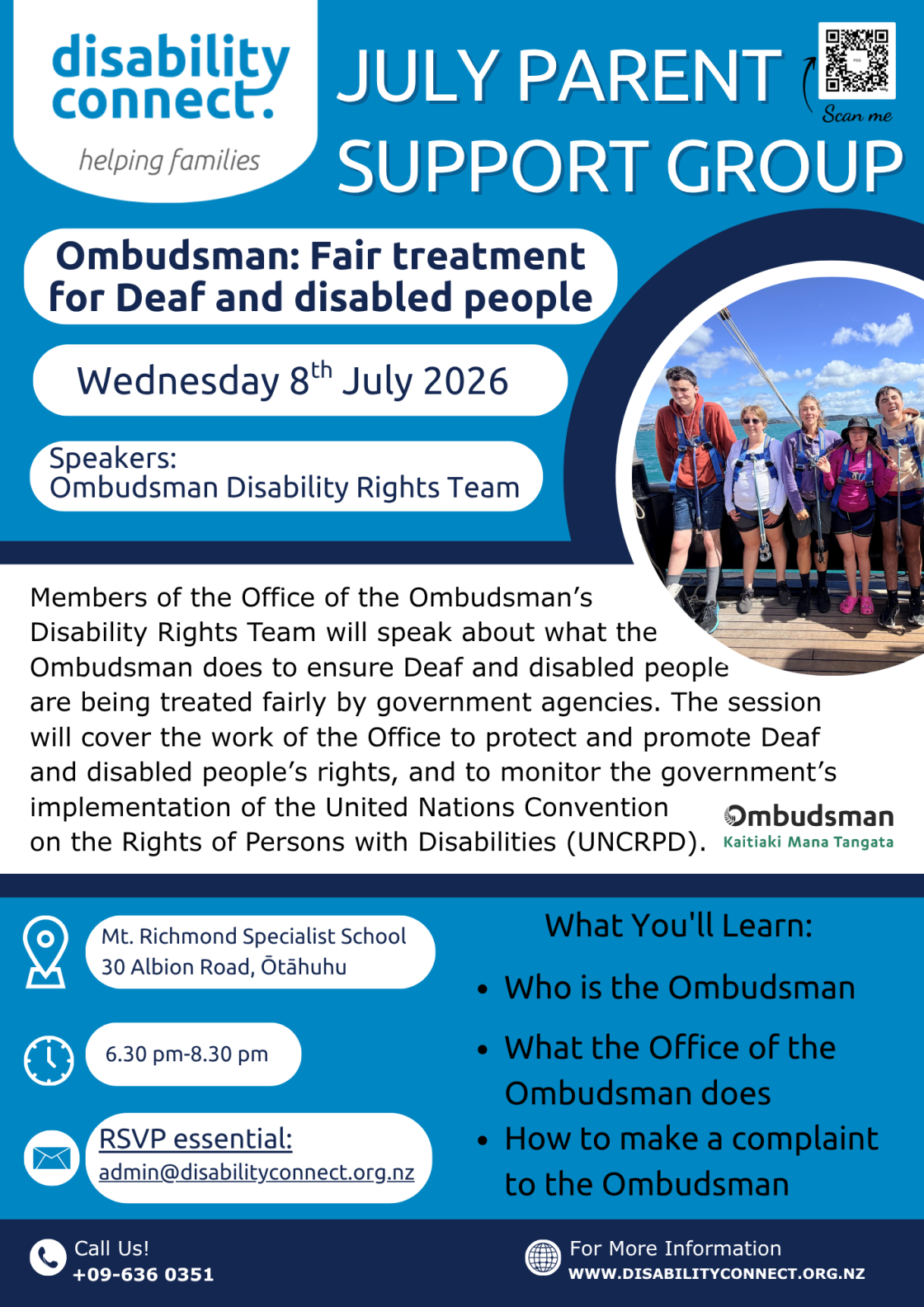 Flyer for Disability Connect's Parent Support Group