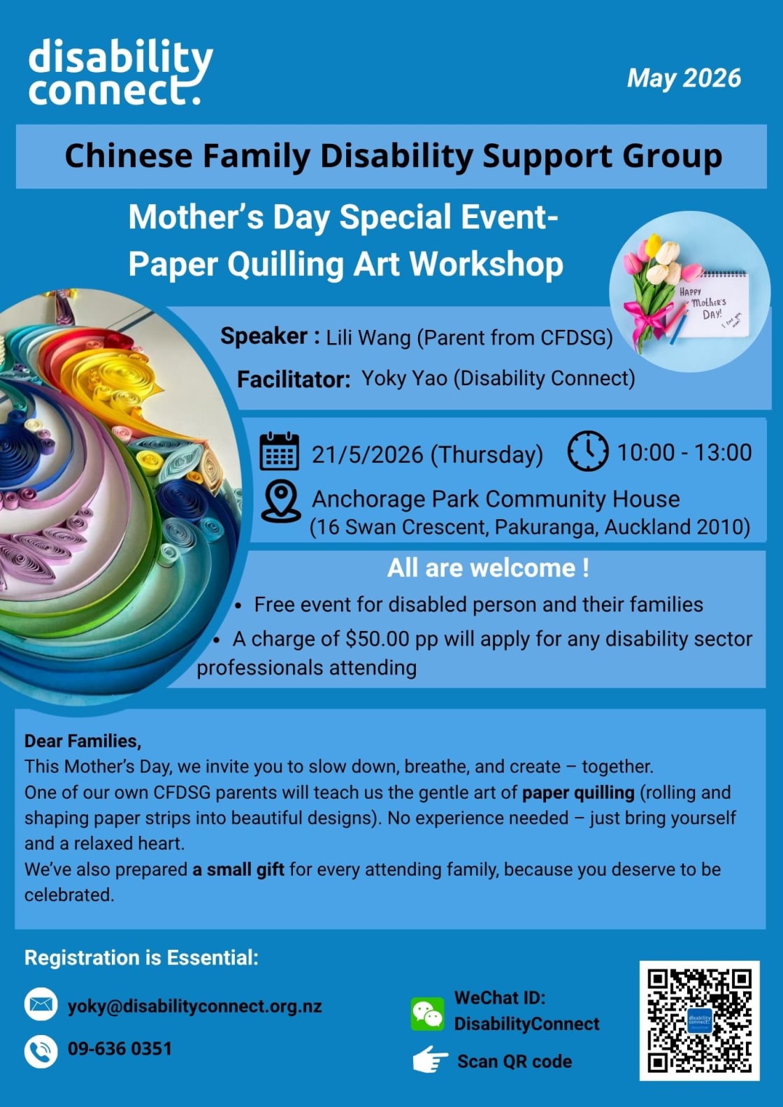 Promotional flyer for the Chinese Family Disability Support Group
