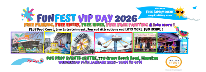 Colorful promotional banner for “FunFest VIP Day 2026.”