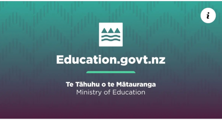 Logo and branding of the New Zealand Ministry of Education. Includes the website Education.govt.nz, the Māori name 'Te Tāhuhu o te Mātauranga', and the English name 'Ministry of Education', with a stylized icon of three peaks above wavy lines on a green and purple gradient background.