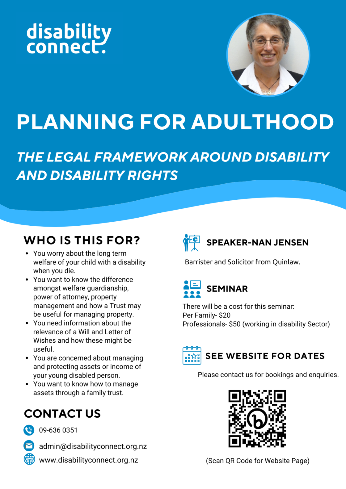Flyer for Disability Connect's Planning for Adulthood seminar.