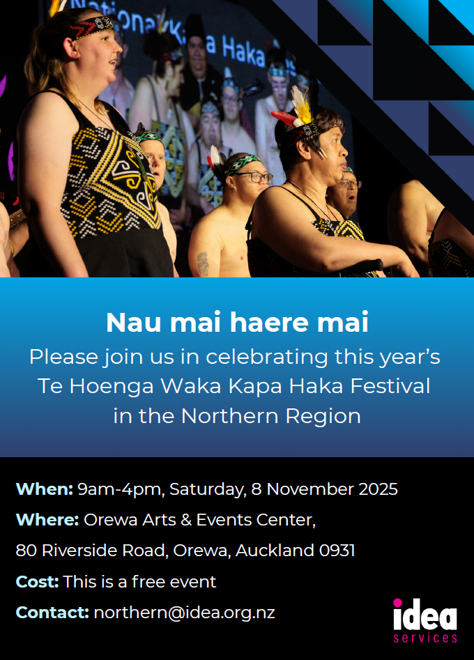 Poster for the Te Hoenga Waka Kapa Haka Festival in the Northern Region. The image shows performers in traditional Māori attire on stage. The text reads: “Nau mai haere mai. Please join us in celebrating this year’s Te Hoenga Waka Kapa Haka Festival in the Northern Region.