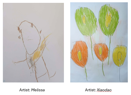 Two children’s artworks are displayed side by side on a white background.