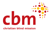 Logo of CBM (Christian Blind Mission) featuring the lowercase letters 