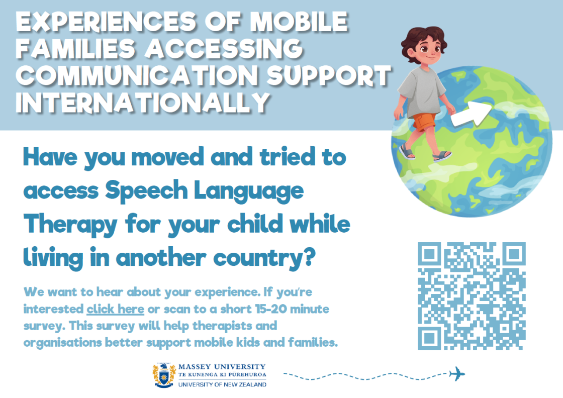 A promotional graphic about a survey titled ‘Experiences of Mobile Families Accessing Communication Support Internationally.’