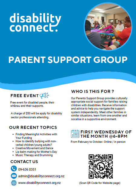 Flyer for Disability Connect's Parent Support Group