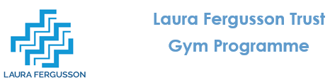 Logo of the Laura Fergusson Trust Gym Programme featuring interlocking blue geometric lines, with the program name written in blue text to the right