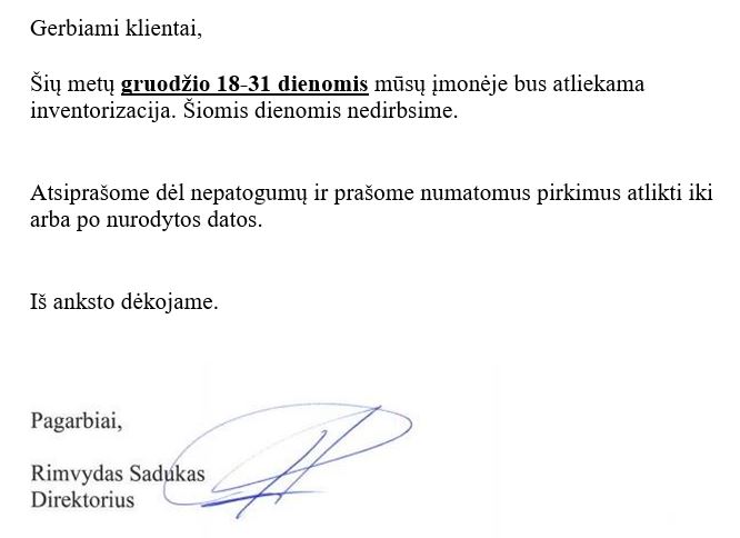SVARBI INFORMACIJA KLIENTAMS