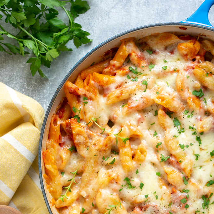 chicken bacon pasta bake.