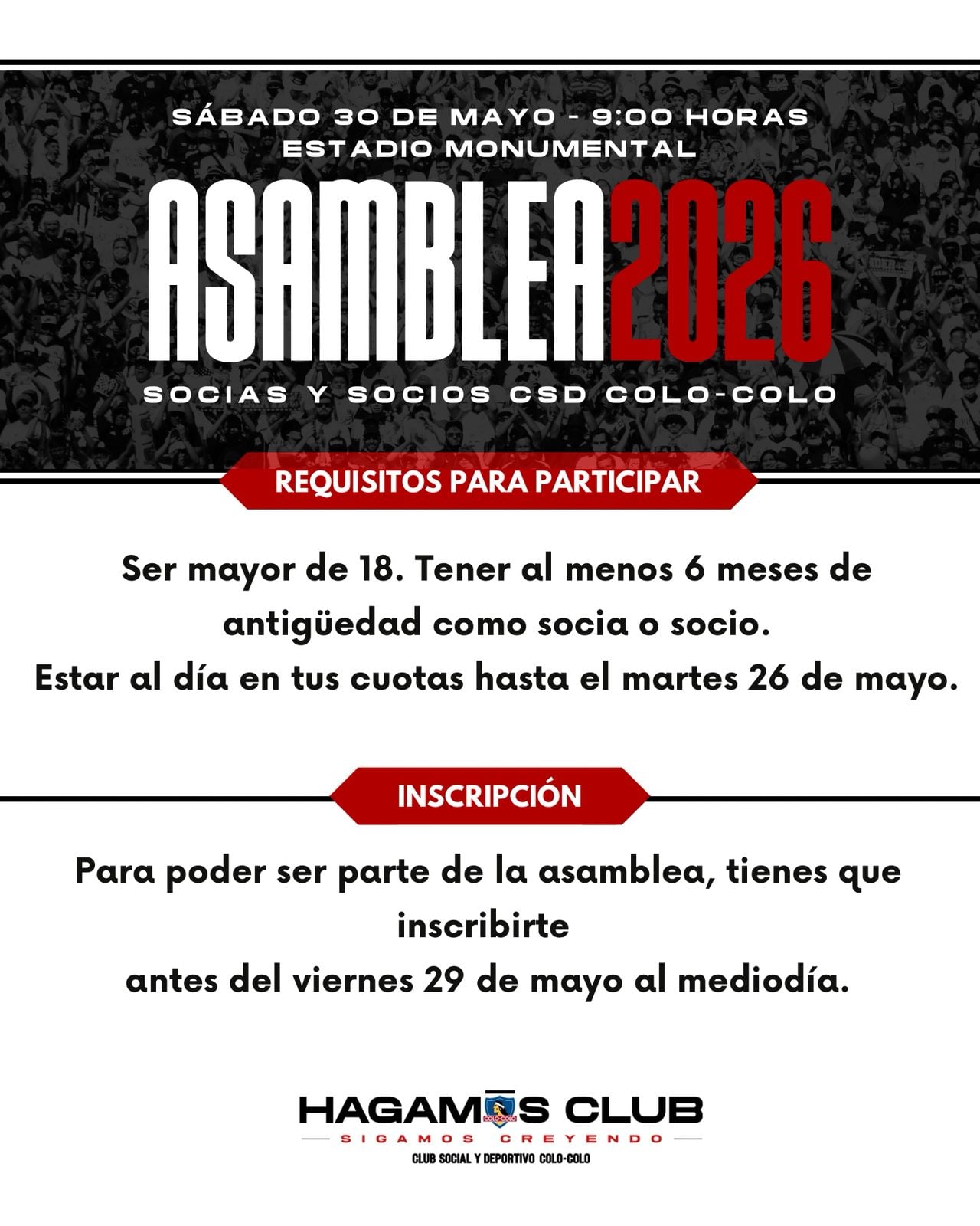 Información de la Asamblea del CSD Colo Colo.