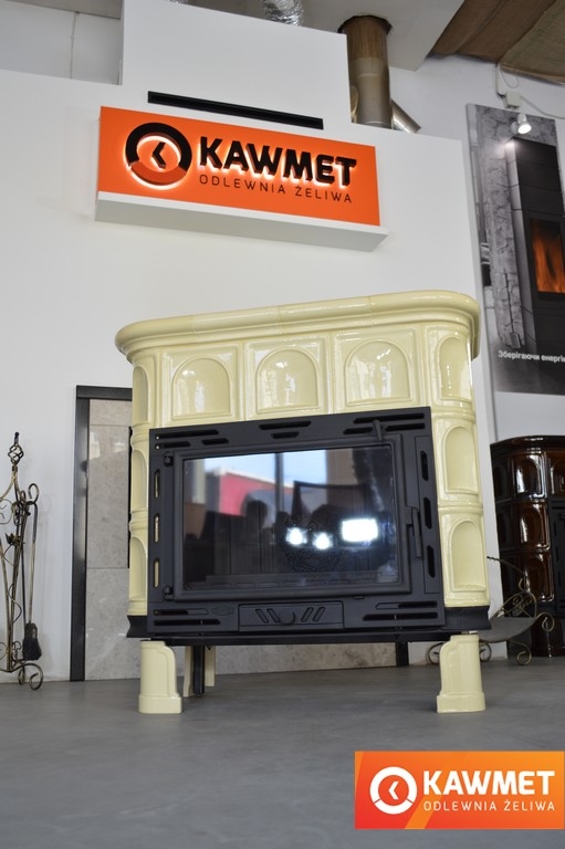 Кахельна піч камін KAWMET W9 (12,8 kW) глянцева кремова