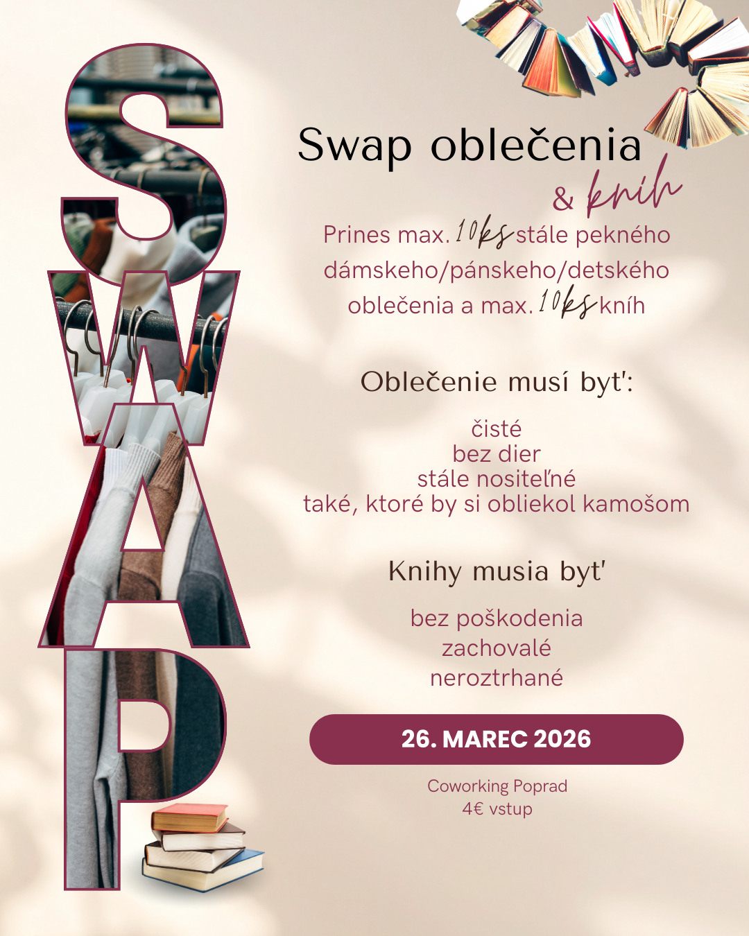 obrázok plagátu s informáciami o swape oblečenia a kníh