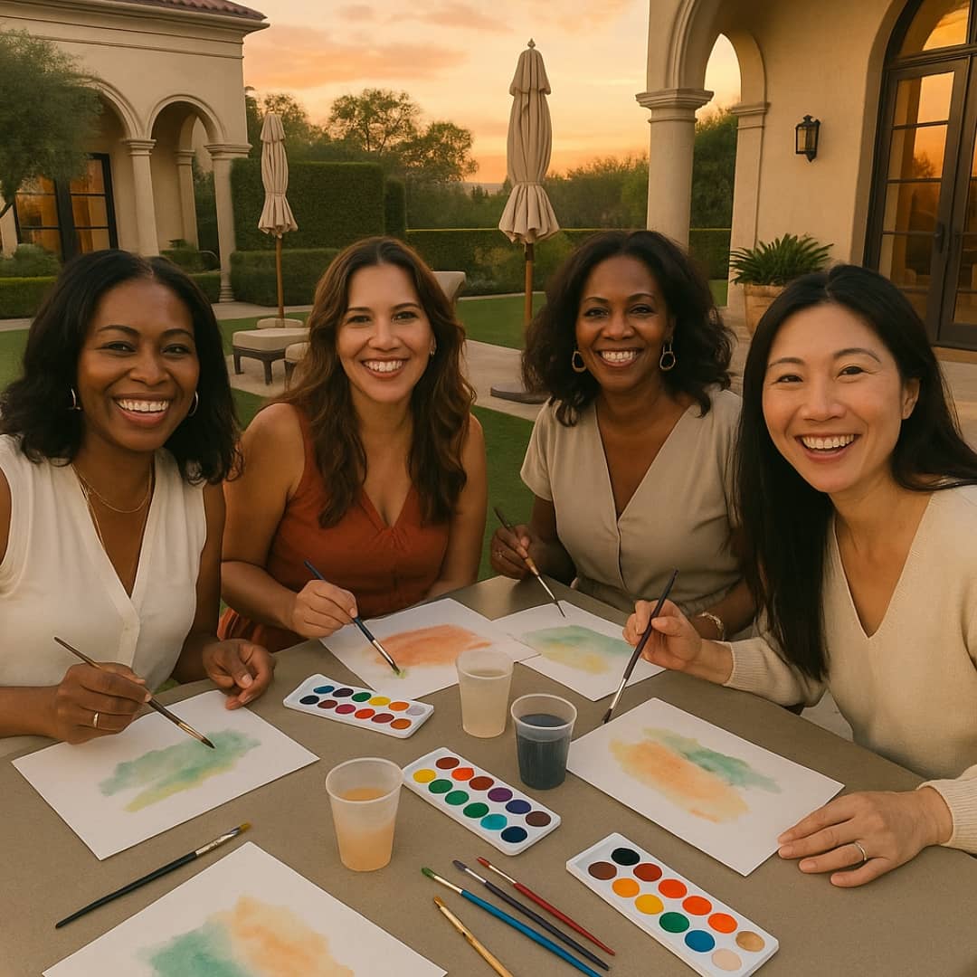 Friends at a flower class