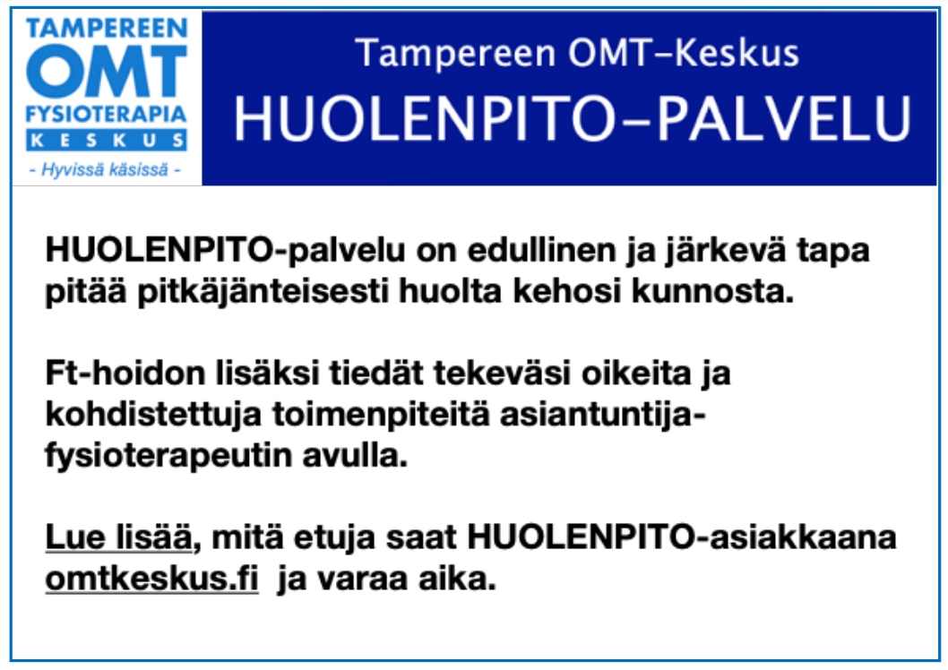 Huolenpitopalvelulla pitkäjänteisesti parempi hallinta omaan kehoon.