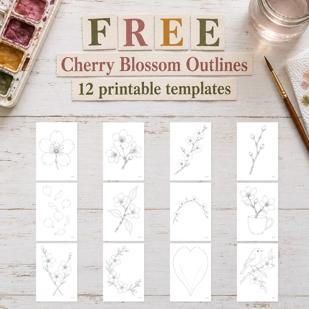 Free printable: 12 cherry blossom outlines from Artsydee
