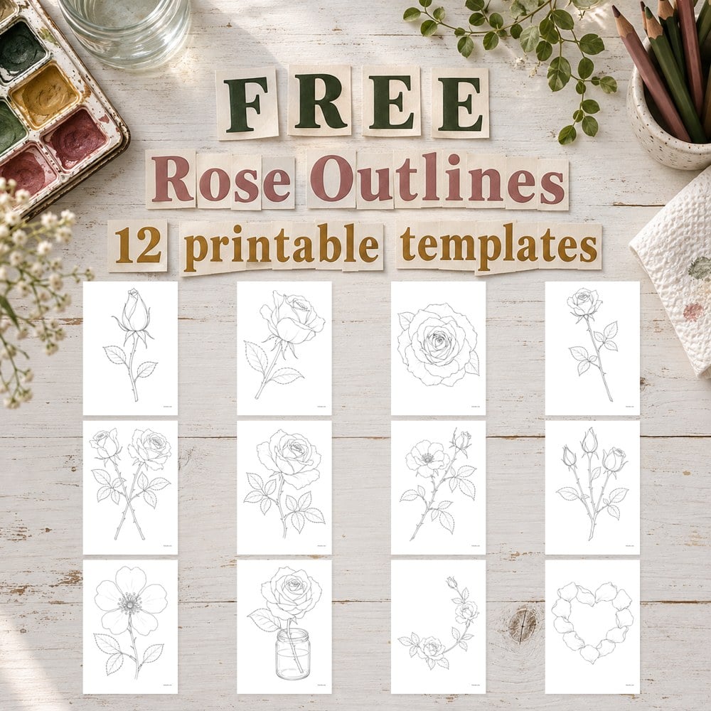 Free printable: 12 rose outlines from Artsydee
