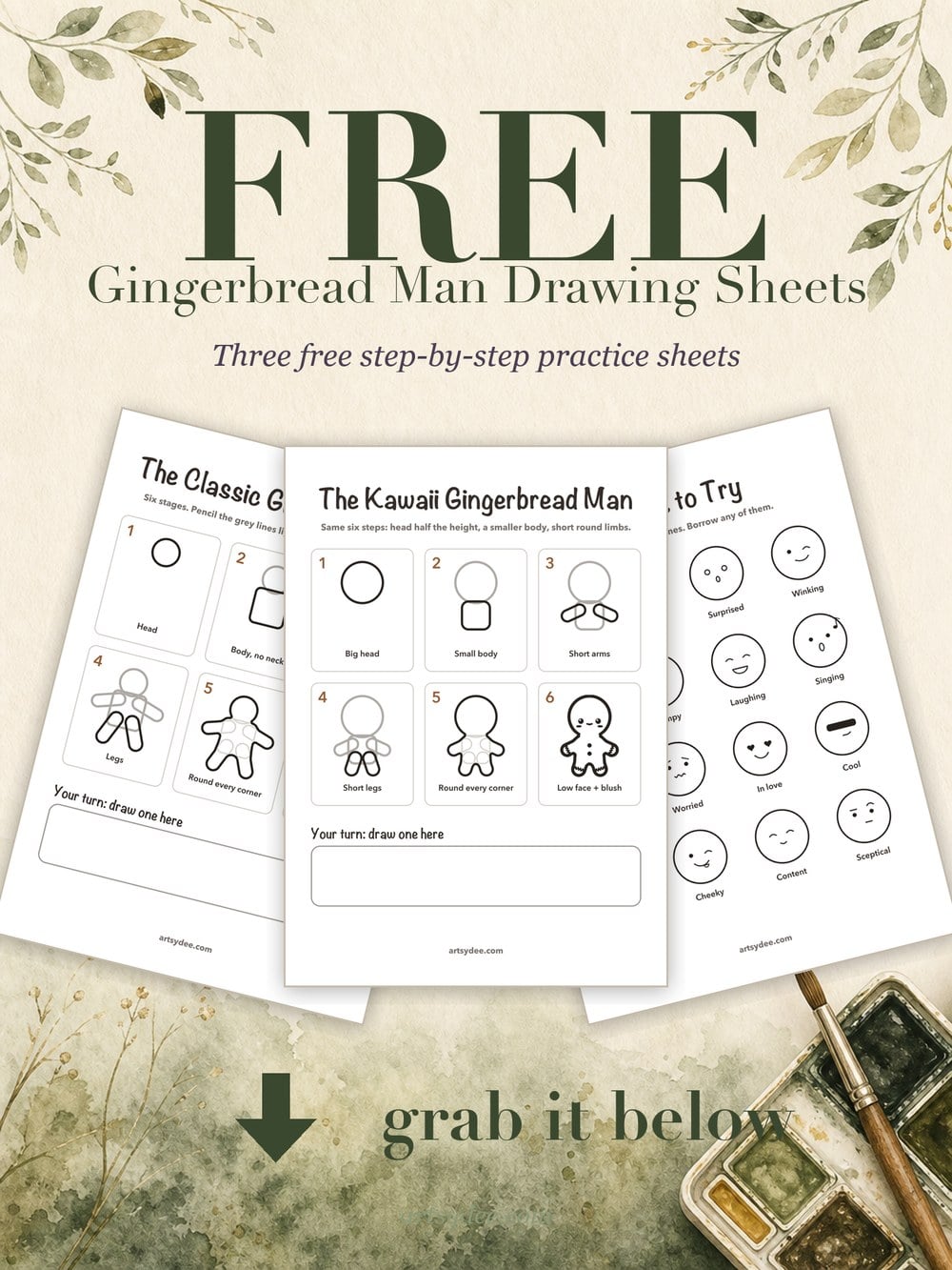 Free gingerbread man drawing practice sheets