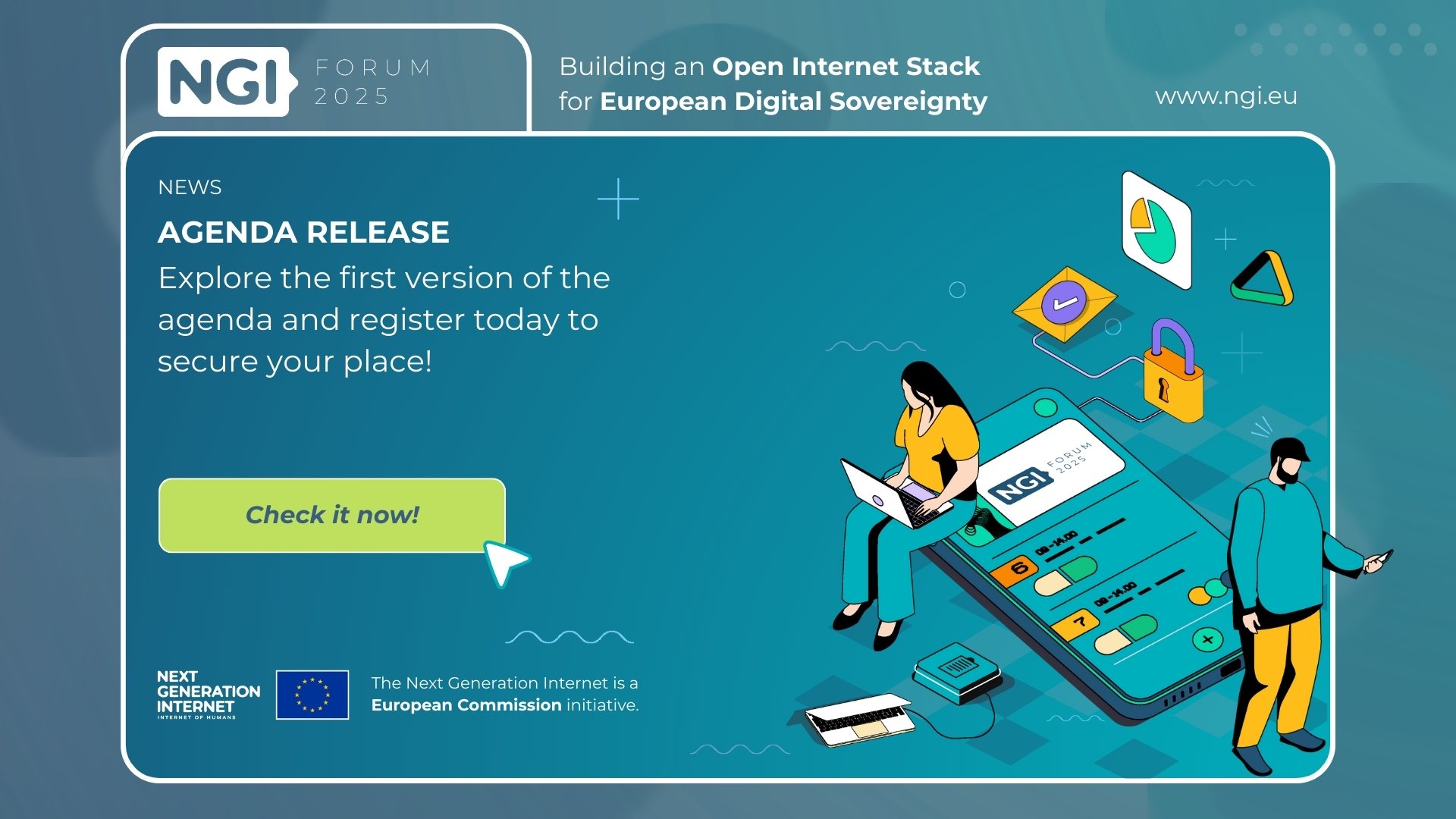 Graphic card with NGI Forum's agenda release promotion