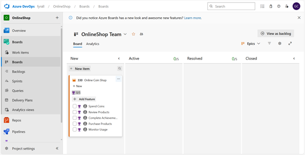 The Epic and Features in Microsoft Azure DevOps