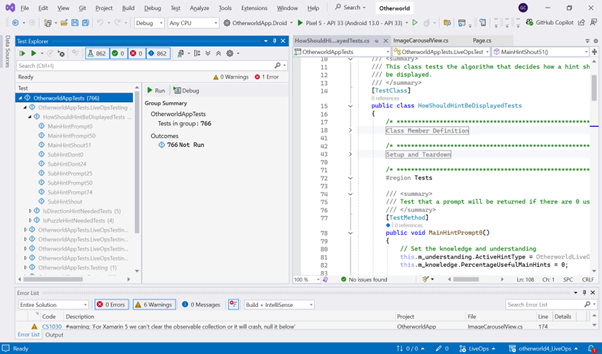 It feels no pity, no fear, no pain, it just runs tests. Visual Studio whoops butt when it comes to running, managing and debugging tests.