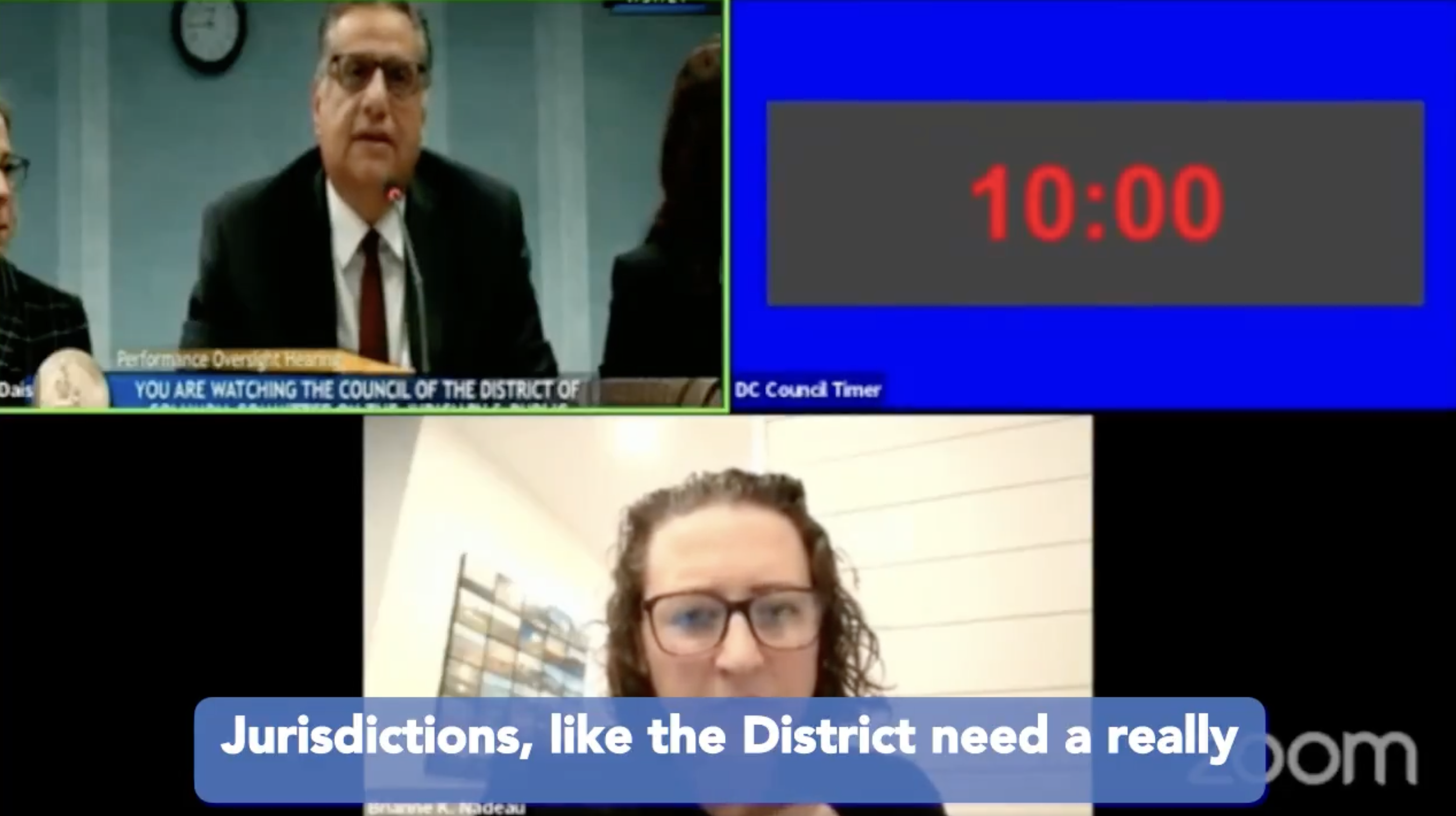 Screenshot from online meeting of the Committee on Public Works & Operations with Director Diaz and Councilmember Nadeau.