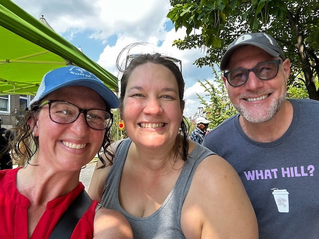 Councilmember Nadeau poses for a selfie with organizers of the block party