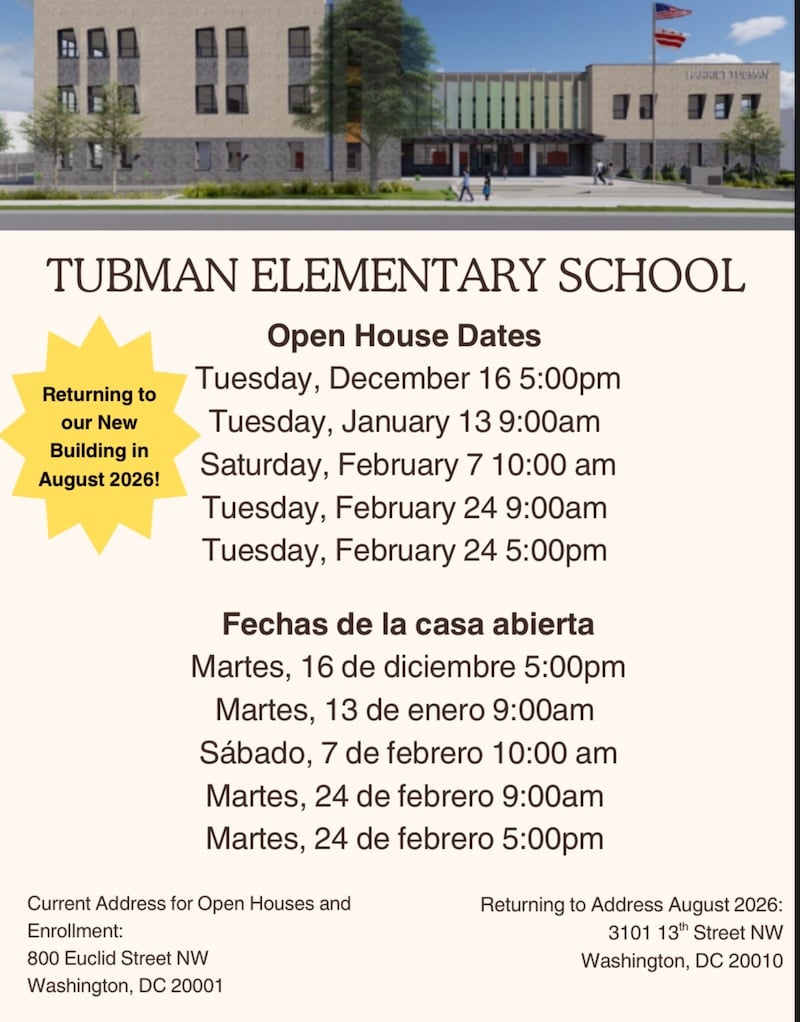Tubman Elementary School Open house dates