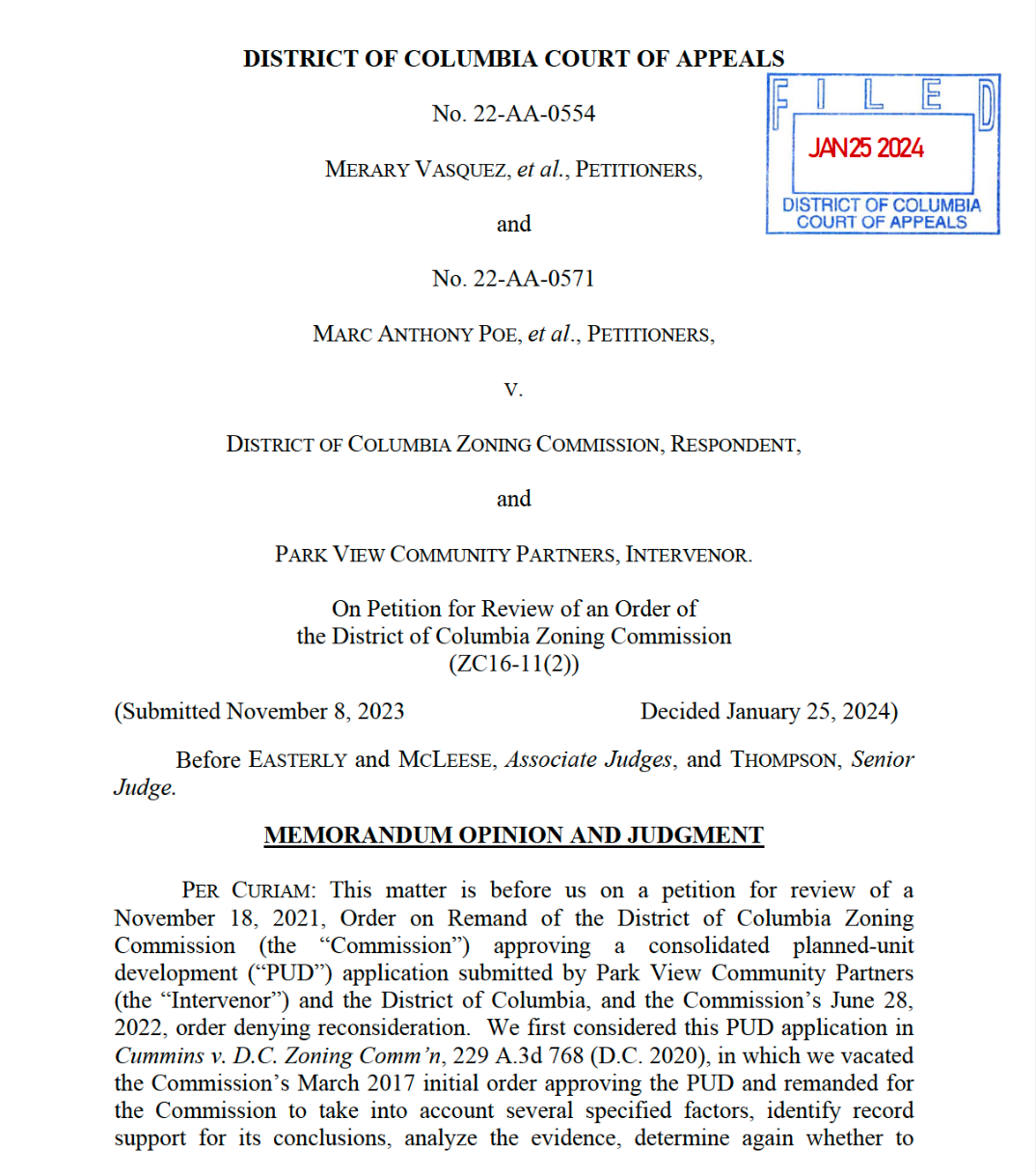 First page of the D.C. Court of Appeals decision.