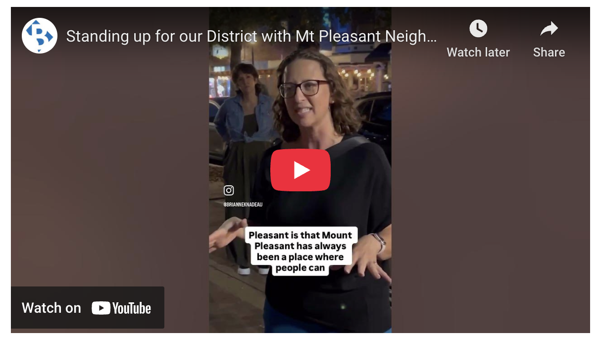 Screenshot of video of Councilmember Nadeau speaking at protest in Mt Pleasant