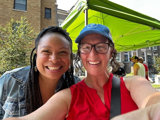 Councilmember Nadeau poses for a selfie with an individual attending the block party