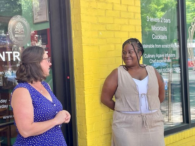 Councilmember Nadeau gives remarks at the ribbon cutting of Omari Music Bar and Agave Lounge