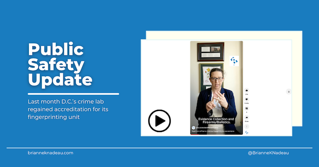 Video graphic Public Safety update against blue background with photo of Brianne K Nadeau