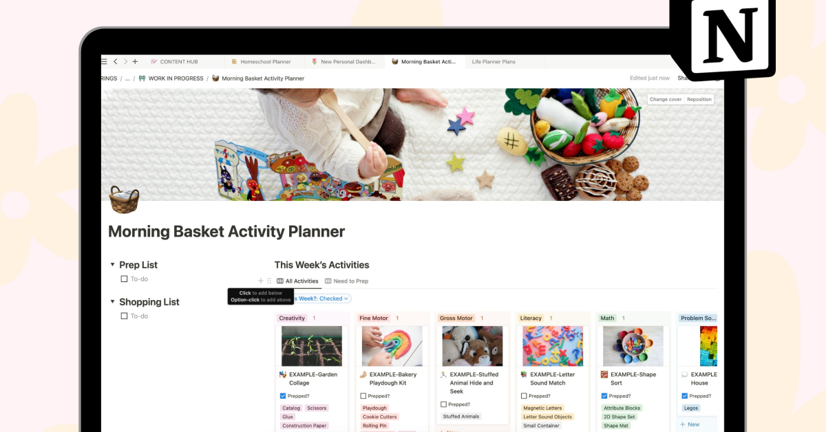 FREE Morning Basket Activity Planner