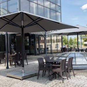 The "Atlantic" Premium Parasol shown here in a commercial setting.