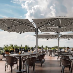 commercial-grade parasols - the Quattro model shown here has a single pole with 4 canopies.