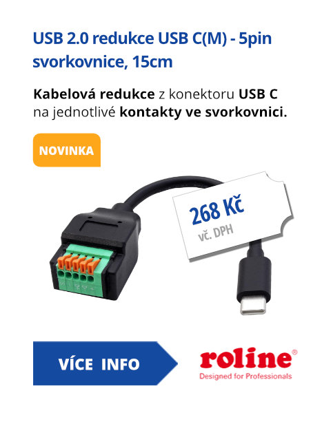USB 2.0 redukce USB C(M) - 5pin svorkovnice, 15cm