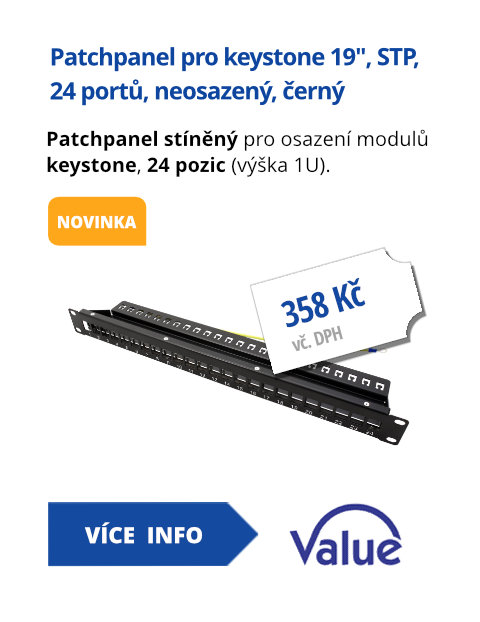 Patchpanel pro keystone 19'', STP, 24 portů, neosazený, černý