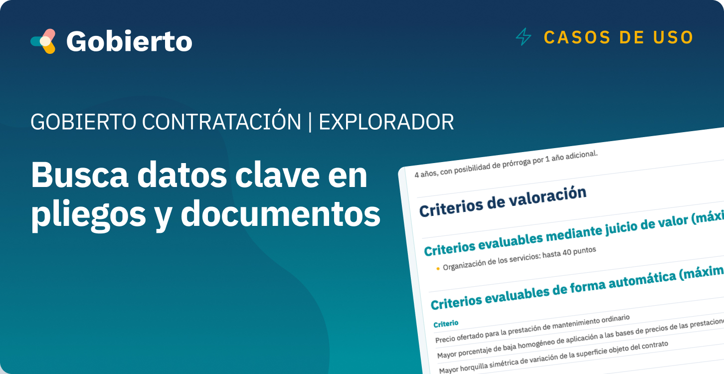 Buscador avanzado de documentos de Gobierto Contratación que te permite localizar pliegos, cláusulas y otros datos clave con rapidez y precisión.